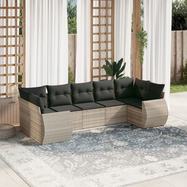 vidaXL Set Divani da Giardino 7pz con Cuscini Grigio Chiaro Polyrattan