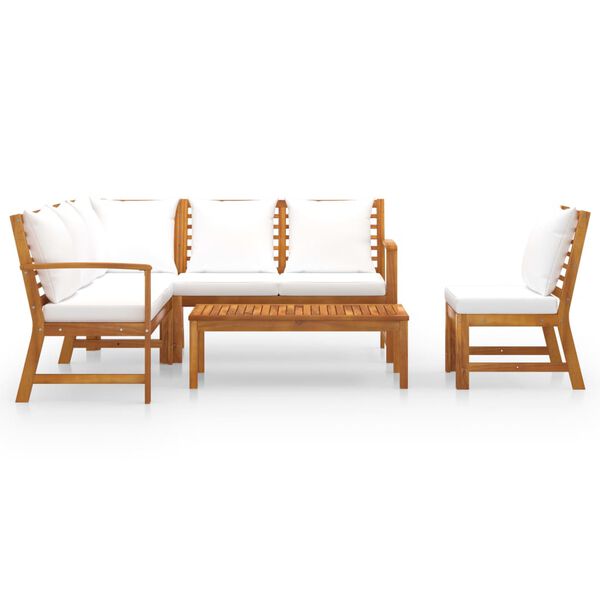 vidaXL Set Divani da Giardino 5 pz con Cuscini Crema in Legno Acacia