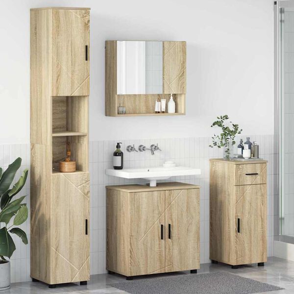 vidaXL Set di mobili per il bagno con cassetto 4 pcs Rovere Sonoma