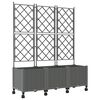vidaXL Vaso da giardino con grigliato e ruote 3 pz Grigio Chiaro PP