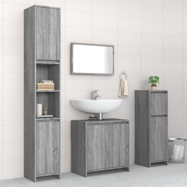 vidaXL Set Mobili da Bagno 4 pz Grigio Sonoma in Legno Multistrato