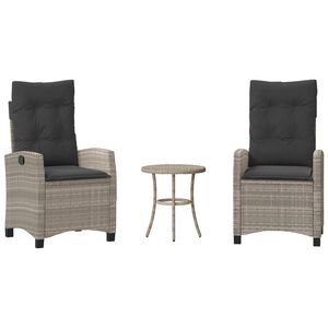 vidaXL Set da Bistr&ograve; 3 pz con Cuscini Grigio Chiaro in Polyrattan