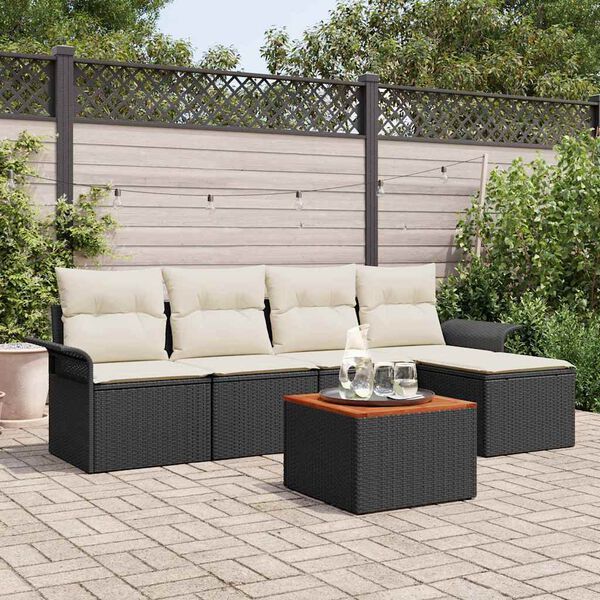 vidaXL Set Divano da Giardino 6 pcs Nero e Crema polyrattan