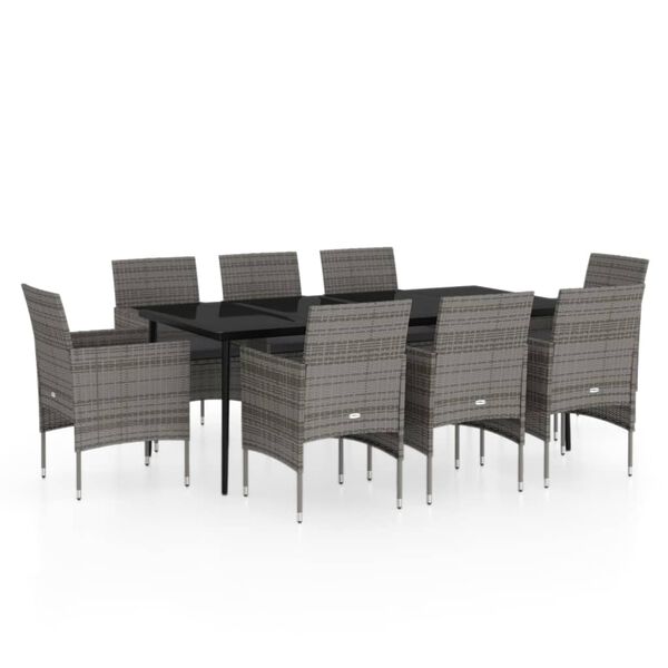 vidaXL Set da Pranzo per Giardino 9 pz con Cuscini Grigio e Nero