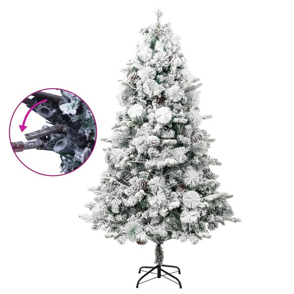 vidaXL Albero di Natale Innevato Preilluminato Pigne 225cm in PVC e PE