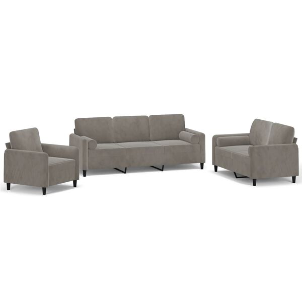 vidaXL Set di Divani 3 pz con Cuscini Decorativi Grigio Chiaro Velluto