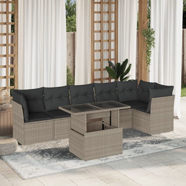 vidaXL Set Divani da Giardino 7pz con Cuscini Grigio Chiaro Polyrattan