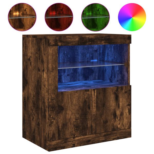 vidaXL Credenza con Luci LED Rovere Fumo 60,5x37x67 cm