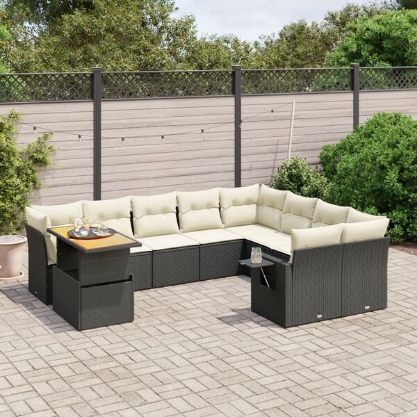 vidaXL Set Divani da Giardino 10pz con Cuscini in Polyrattan Nero