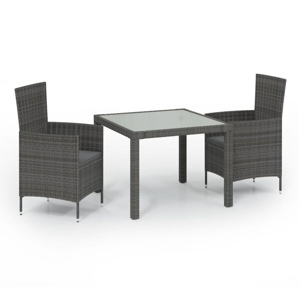 vidaXL Set da Pranzo per Esterni 3 pz con Cuscini in Polyrattan Grigio