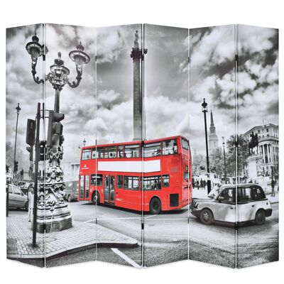 vidaXL Paravento Pieghevole 228x170 cm Stampa Bus Londra Bianco e Nero