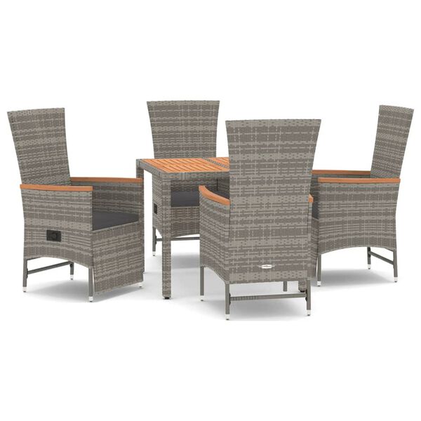 vidaXL Set da Pranzo da Giardino 5 pz con Cuscini in Polyrattan Grigio