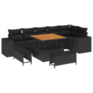 vidaXL Set Divano da Giardino 9 pz Nero polyrattan