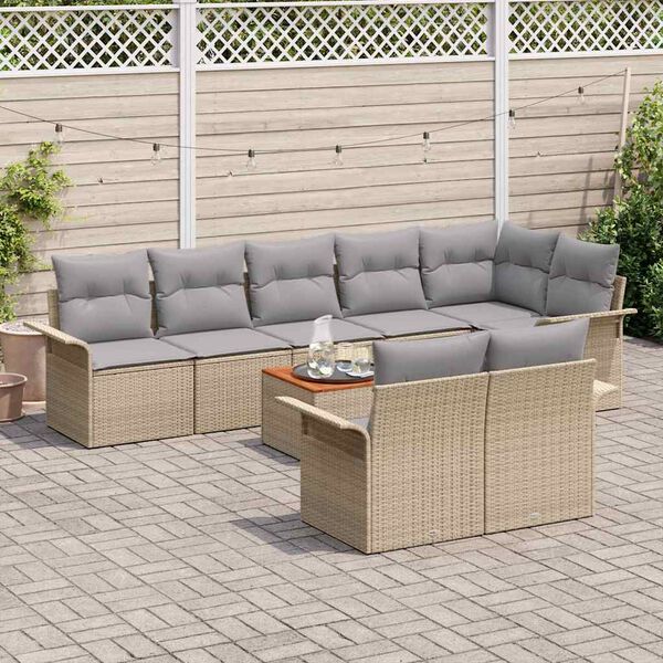 vidaXL Set Divano da Giardino 9 pcs Beige e Grigio Chiaro polyrattan