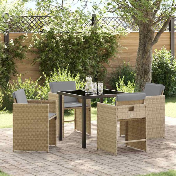 vidaXL Set da Pranzo per Giardino con cuscino 5 pcs Beige polyrattan