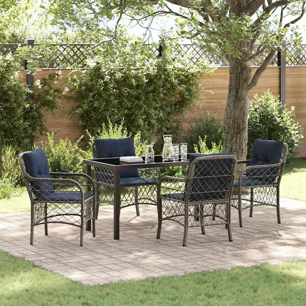 vidaXL Set da Pranzo per Giardino 5 pcs Grigio e Nero Rattan