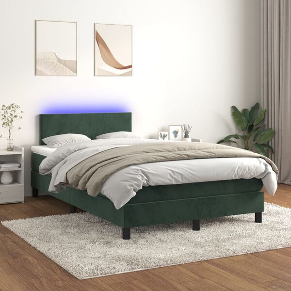 vidaXL Letto a Molle con Materasso e LED Verde Scuro 120x200cm Velluto