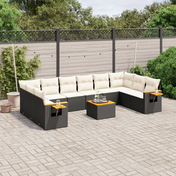 vidaXL Set Divani da Giardino 11 pz con Cuscini in Polyrattan Nero