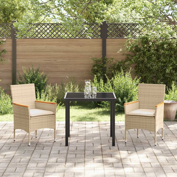 vidaXL Set da Pranzo per Giardino con cuscino 3 pcs Beige polyrattan