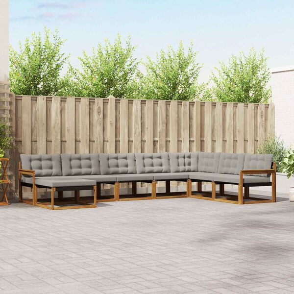 vidaXL Set di divani da esterno 8 pcs Grigio Naturale e Chiaro