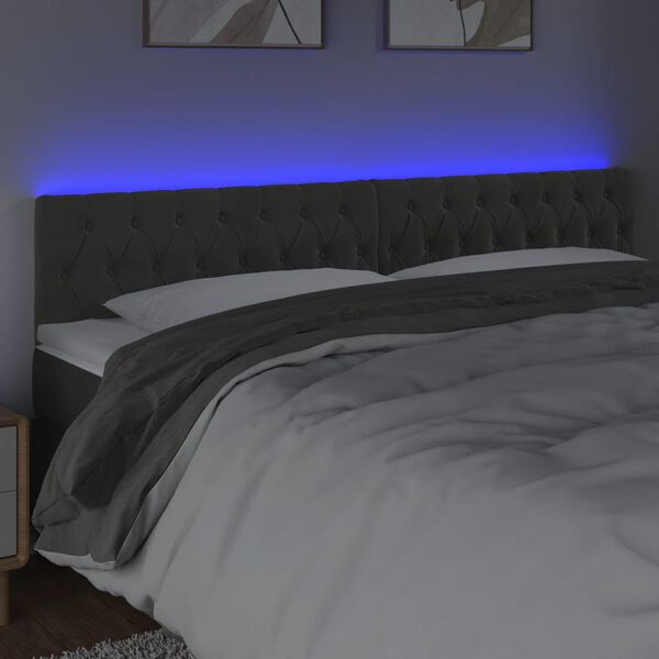 vidaXL Testiera a LED Grigio Scuro 200x7x78/88 cm in Velluto