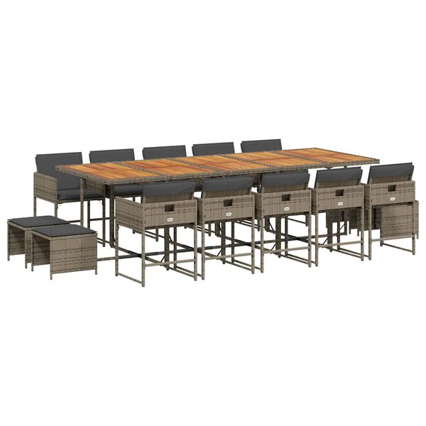 vidaXL Set da Pranzo da Giardino 15 pz con Cuscini Grigio Polyrattan