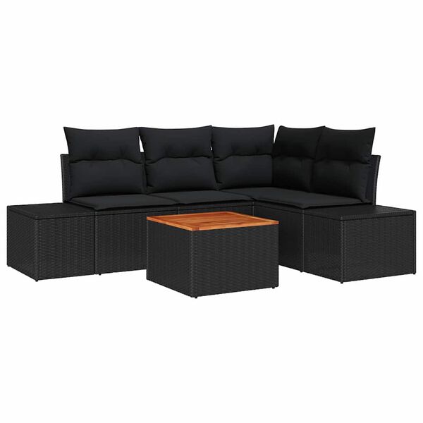 vidaXL Set Divano da Giardino con cuscino 5 pcs Nero polyrattan