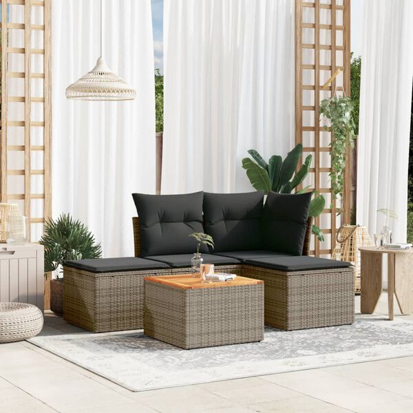 vidaXL Set Divano da Giardino 5 pz con Cuscini Grigio in Polyrattan