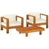 vidaXL Set Divani Giardino 3 pz Cuscini Bianco Crema in Legno Massello
