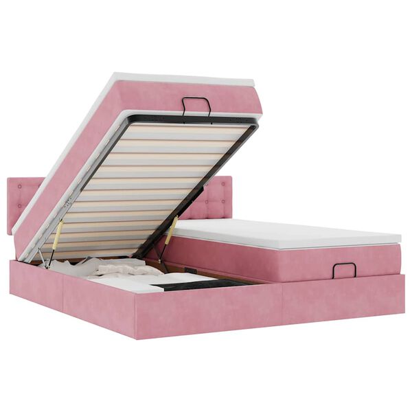 vidaXL Struttura Letto Pouf con Materassi Rosa 200x200 cm Velluto