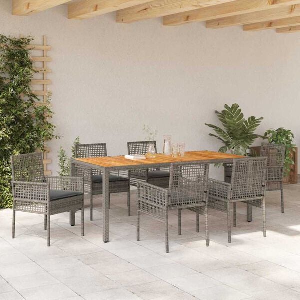 vidaXL Set da Pranzo per Giardino 7 pcs Grigio polyrattan