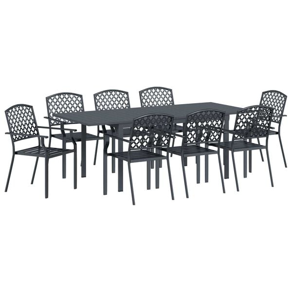 vidaXL Set da Pranzo da Giardino Regolabile 9 pcs Acciaio