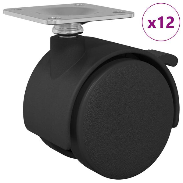 vidaXL Ruota 12 pcs Nero 39,5 x 39,5 x 37,8 mm Acciaio e polipropilene