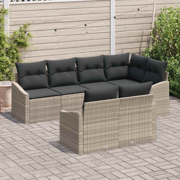 vidaXL Set Divano da Giardino 7 pcs Grigio chiaro polyrattan
