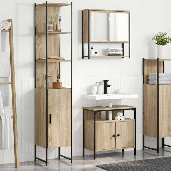vidaXL Set di mobili per il bagno con lo scaffale 3 pcs Rovere Sonoma