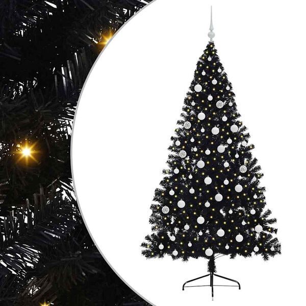 vidaXL Albero di Natale artificiale con luci integrate Nero 180 cm PVC
