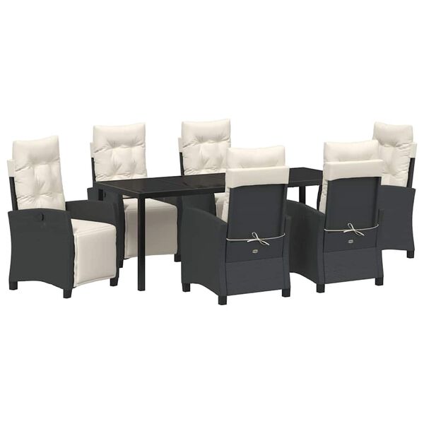 vidaXL Set da Pranzo per Giardino con cuscino 7 pcs Nero polyrattan