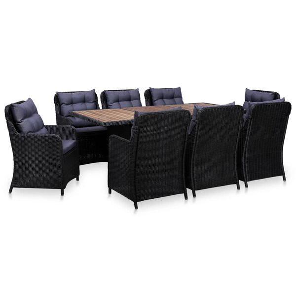 vidaXL Set da Pranzo da Giardino 9 pz in Polyrattan Nero