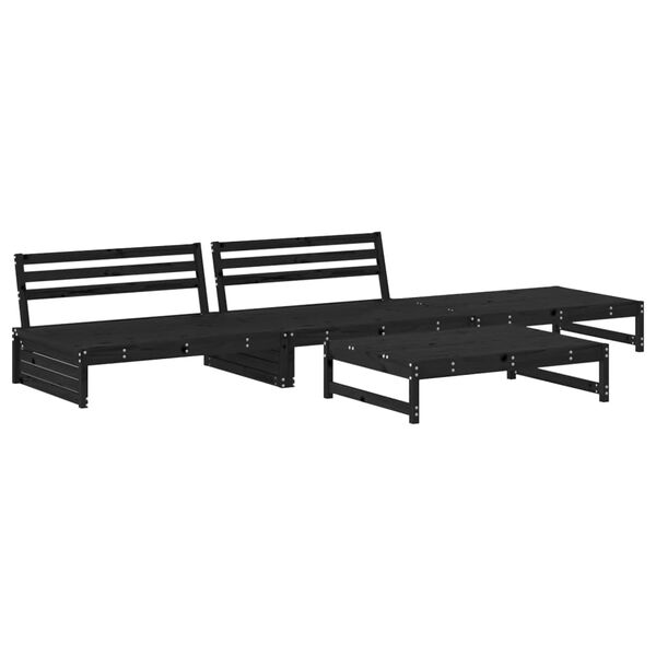 vidaXL Set Salotto da Giardino 4 pz Nero in Legno Massello di Pino