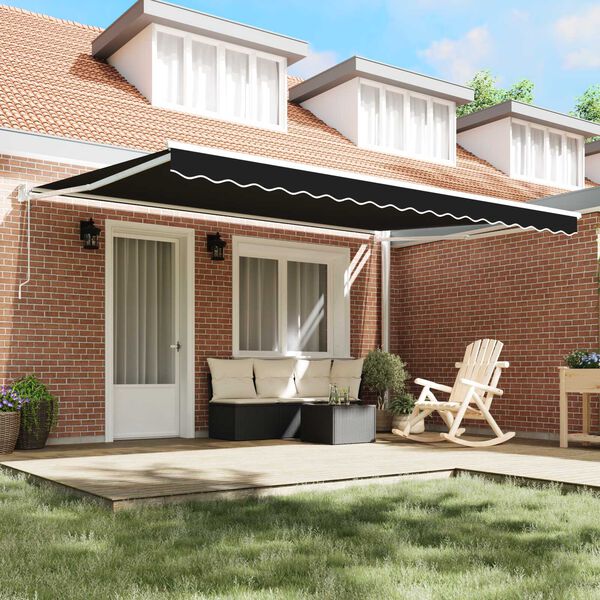 vidaXL Tenda Retrattile Nero 450 &times; 300 cm Poliestere e Metallo