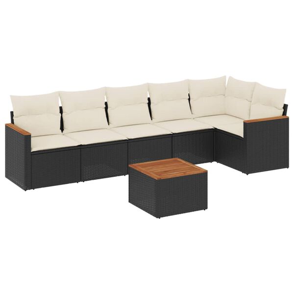 vidaXL Set Divani da Giardino con Cuscini 7pz Nero Polyrattan