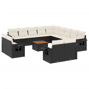 vidaXL Set Divani da Giardino 14pz con Cuscini in Polyrattan Nero
