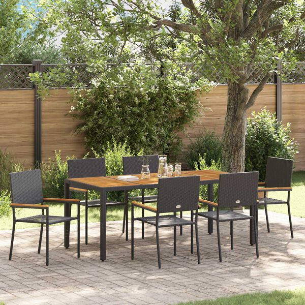 vidaXL Set da Pranzo per Giardino 7 pcs Nero polyrattan