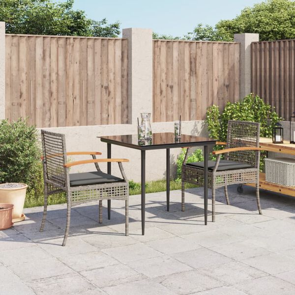 vidaXL Set da Pranzo da Giardino 3 pz con Cuscini in Polyrattan Grigio