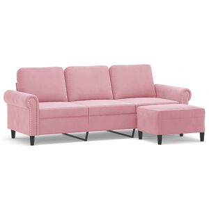 vidaXL Divano a 3 Posti con Poggiapiedi rosa 180 cm in Velluto