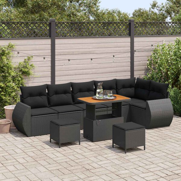 vidaXL Set Divano da Giardino 9 pcs Nero polyrattan