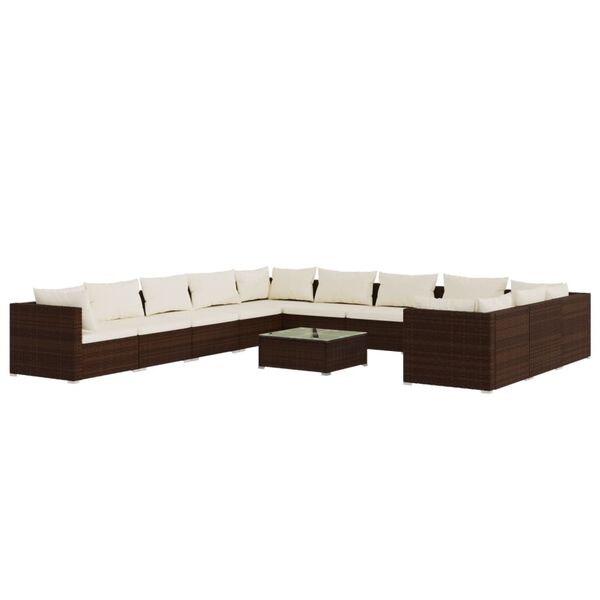 vidaXL Set Divani da Giardino 12 pz con Cuscini in Polyrattan Marrone