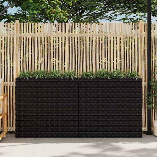 vidaXL Letti Rialzati da Giardino con 4 Vasi 2 pz in Polyrattan Nero