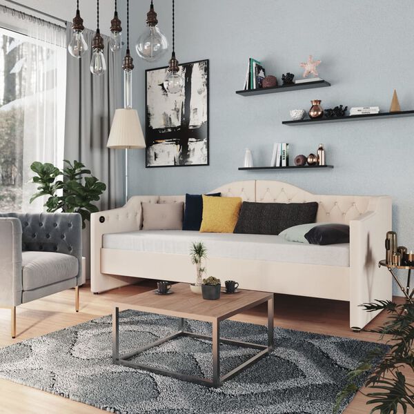 vidaXL Dormeuse con Presa USB Crema in Tessuto 90x200 cm