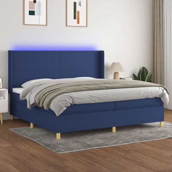 vidaXL Letto a Molle Materasso e LED Blu 200x200cm in Tessuto